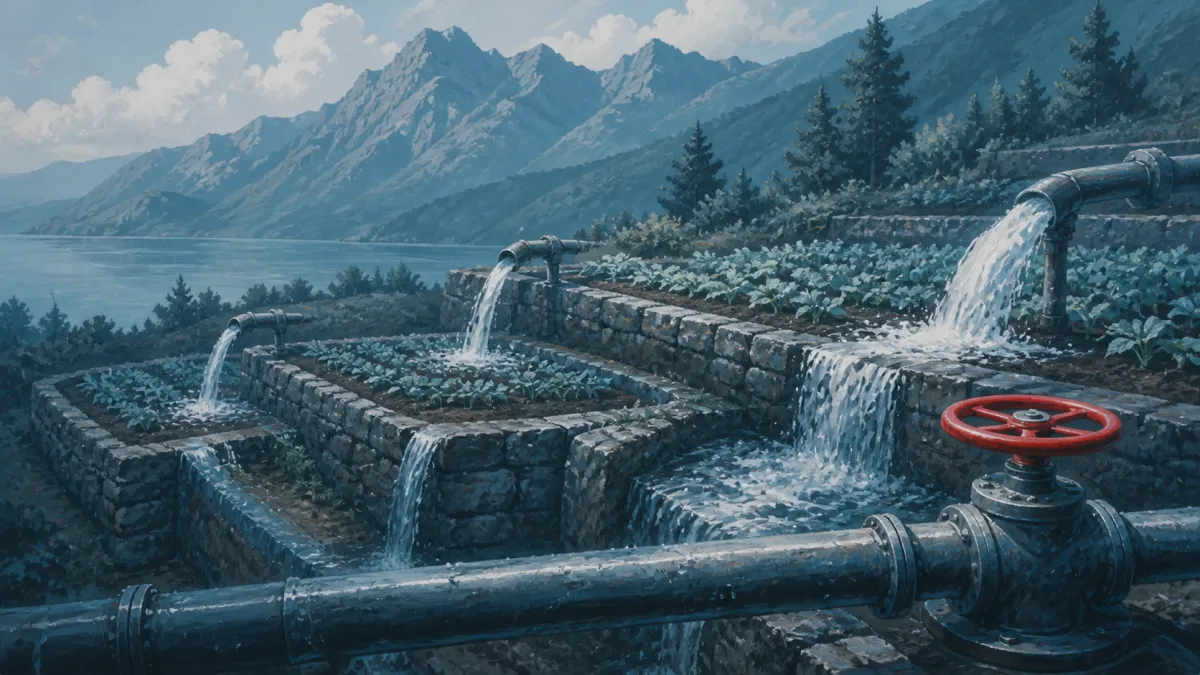 Trois systèmes d'irrigation de capacités différentes alimentent des parcelles comparables, révélant un accès inégal à la visibilité
