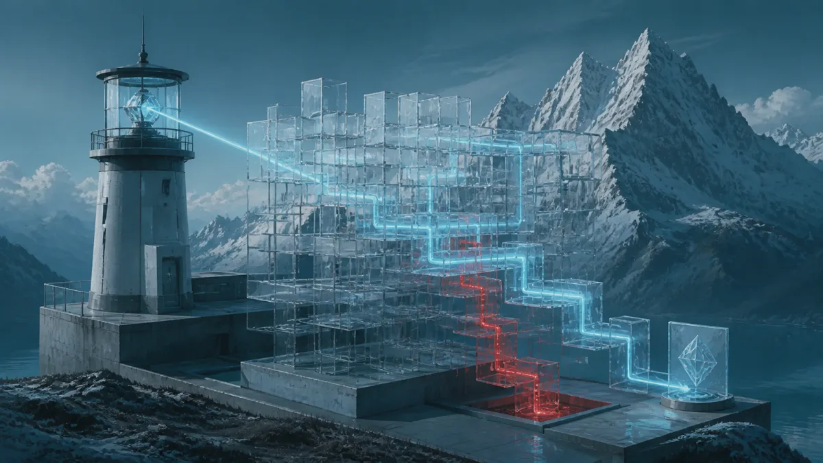 Instrument de vérification projetant un faisceau à travers un labyrinthe géométrique et rejetant les voies invalides en rouge